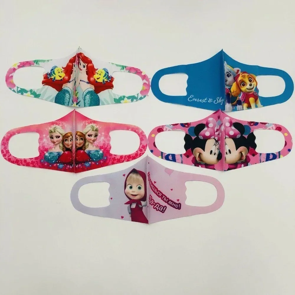 Brand‎ New Assorted Girls Face Mask Reusable 5 In Pack  Ariel/ Paw Patrol/Frozen